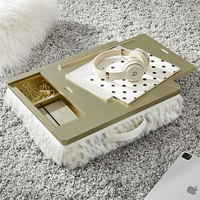 Faux-Fur Super Storage Lapdesk - Blush Leopard
