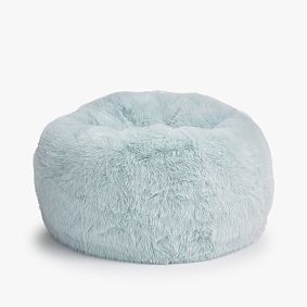 Feathery Faux Fur Porcelain Blue Bean Bag Chair Slipcover Only