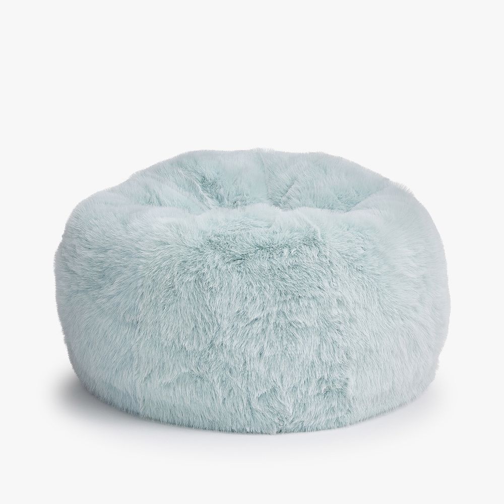 Feathery Faux Fur Porcelain Blue Bean Bag Chair Slipcover Only