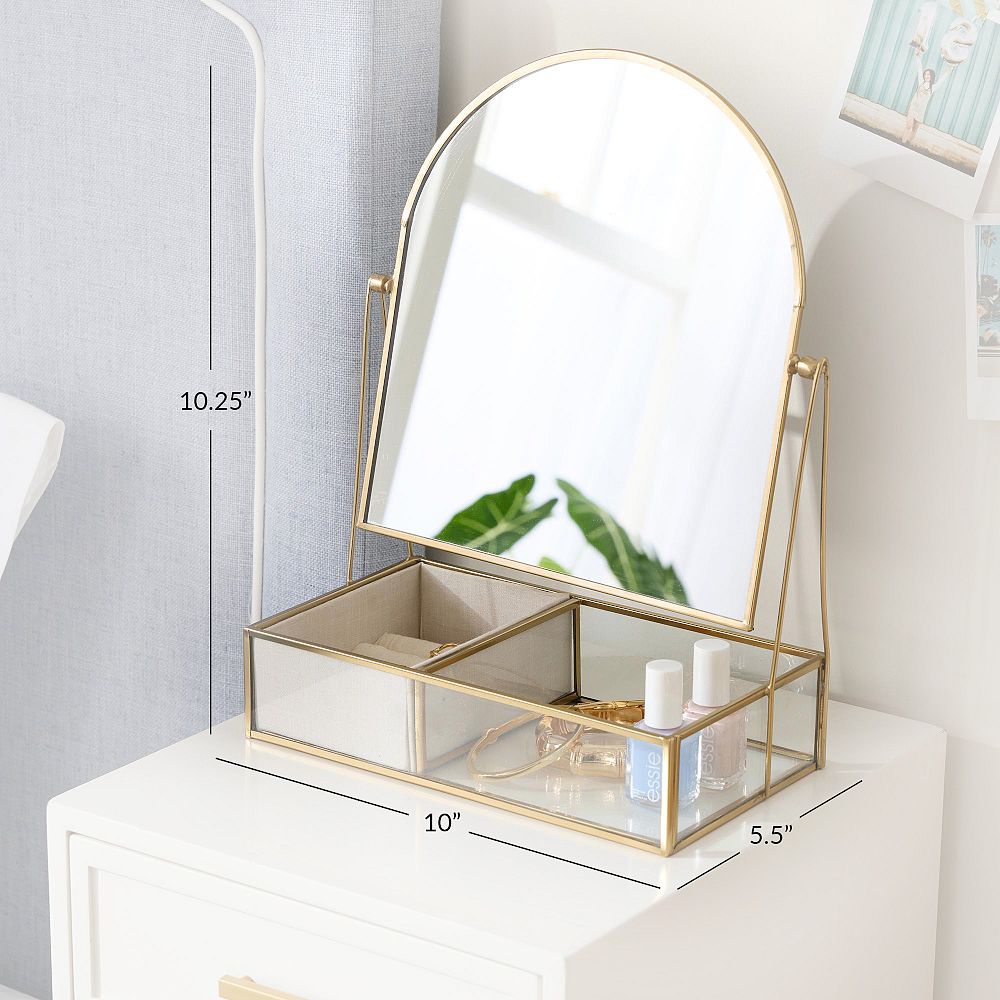 Andi Glass And Gold Vanity Mirror With Storage (10"x10")