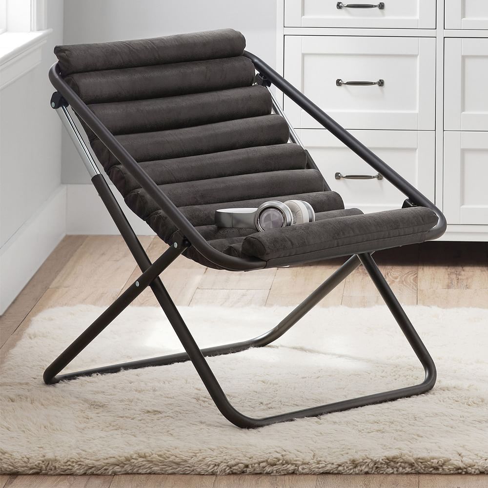 Textured Faux Suede Charcoal Channeled Sling Chair