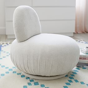 Chenille Crossweave Ivory Bubble Swivel Lounge Chair