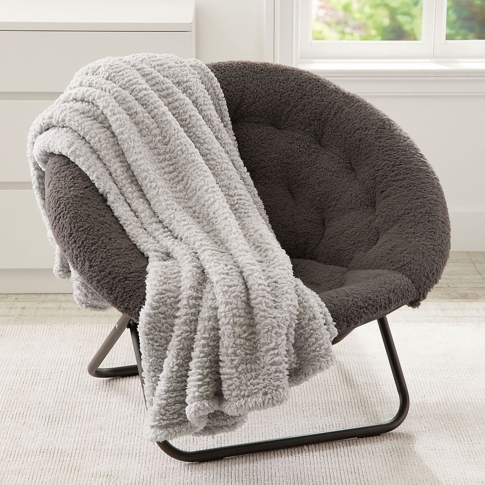 Sherpa Hang-A-Round Chair &amp; Cozy Bed Blanket Gift Set - Charcoal
