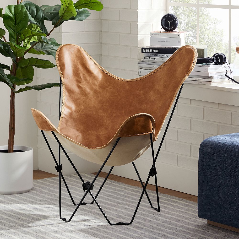 Faux Leather Caramel Butterfly Chair