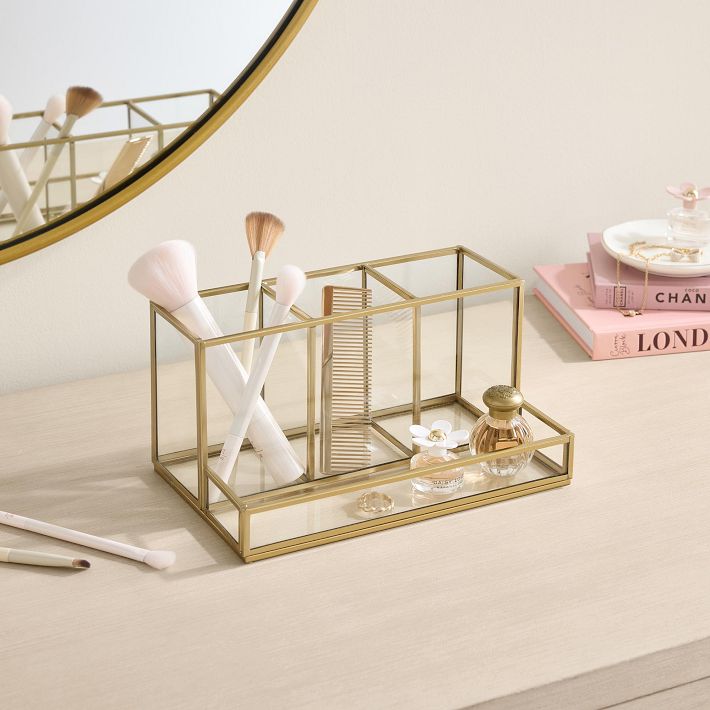 Andi Glass And Gold Brush Holder