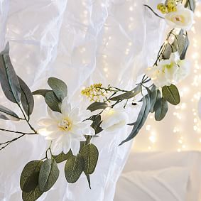 White Floral Botanical Garland String Lights