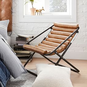 Faux Leather Caramel  Channeled Sling Chair
