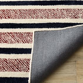Textured Stripe Wool Rug - Red