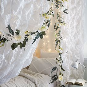 White Floral Botanical Garland String Lights