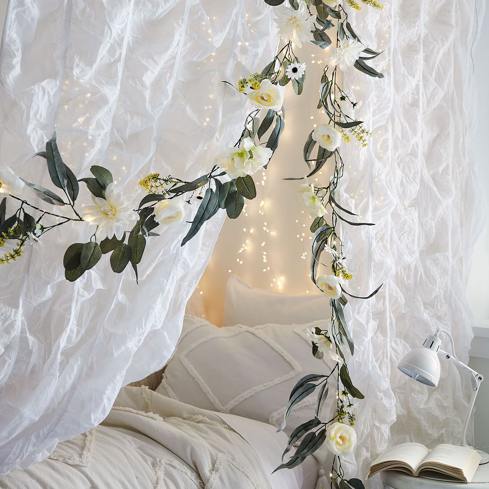 White Floral Botanical Garland String Lights