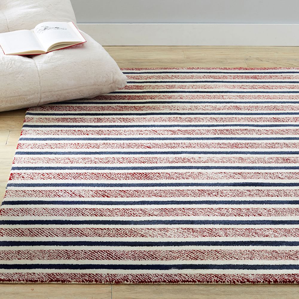 Textured Stripe Wool Rug - Red