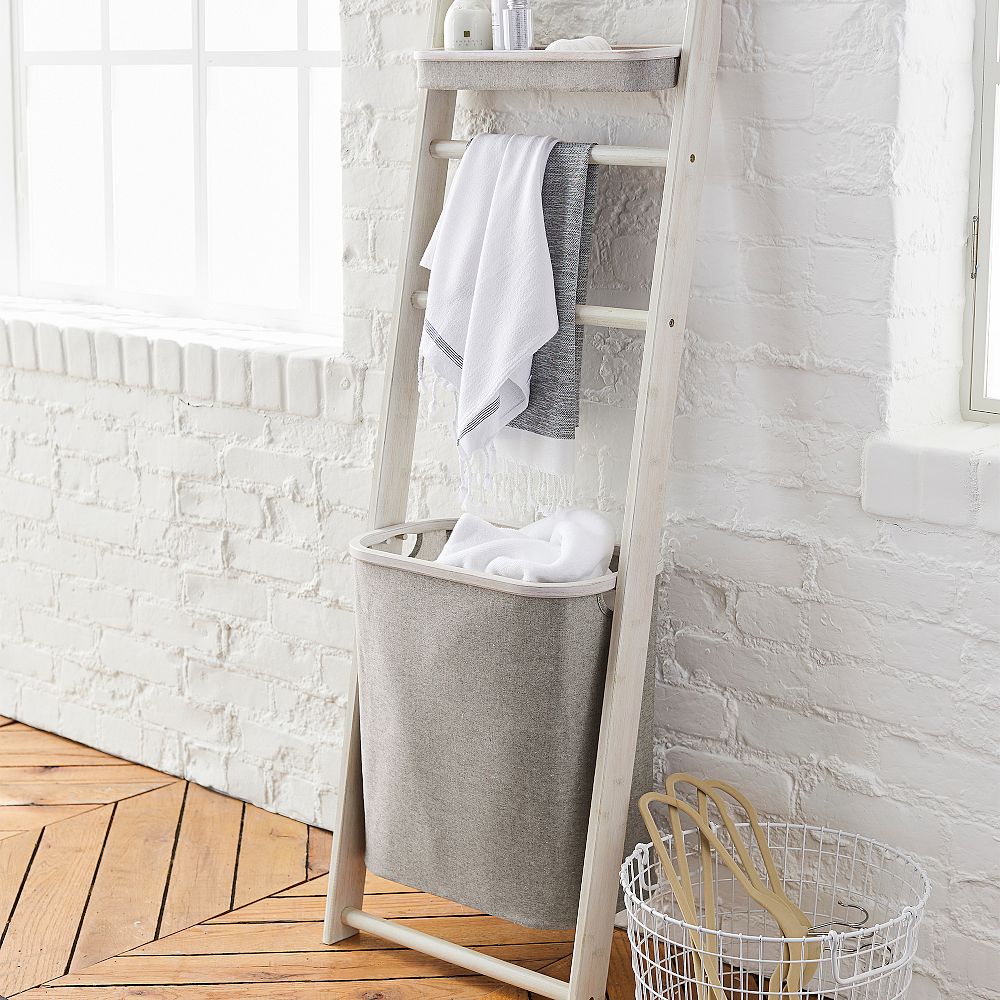 Wall Leaning Storage Rack With Hamper