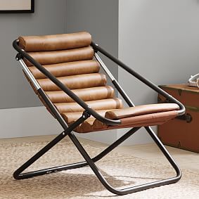Open Box:  Vegan Leather Caramel  Channeled Sling Chair