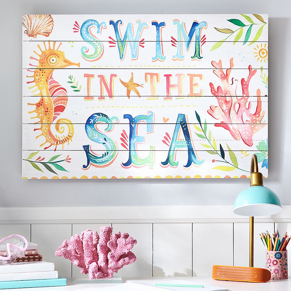 Katie Daisy &quot;Swim In The Sea&quot; Watercolor Art, 36&quot;x24&quot;