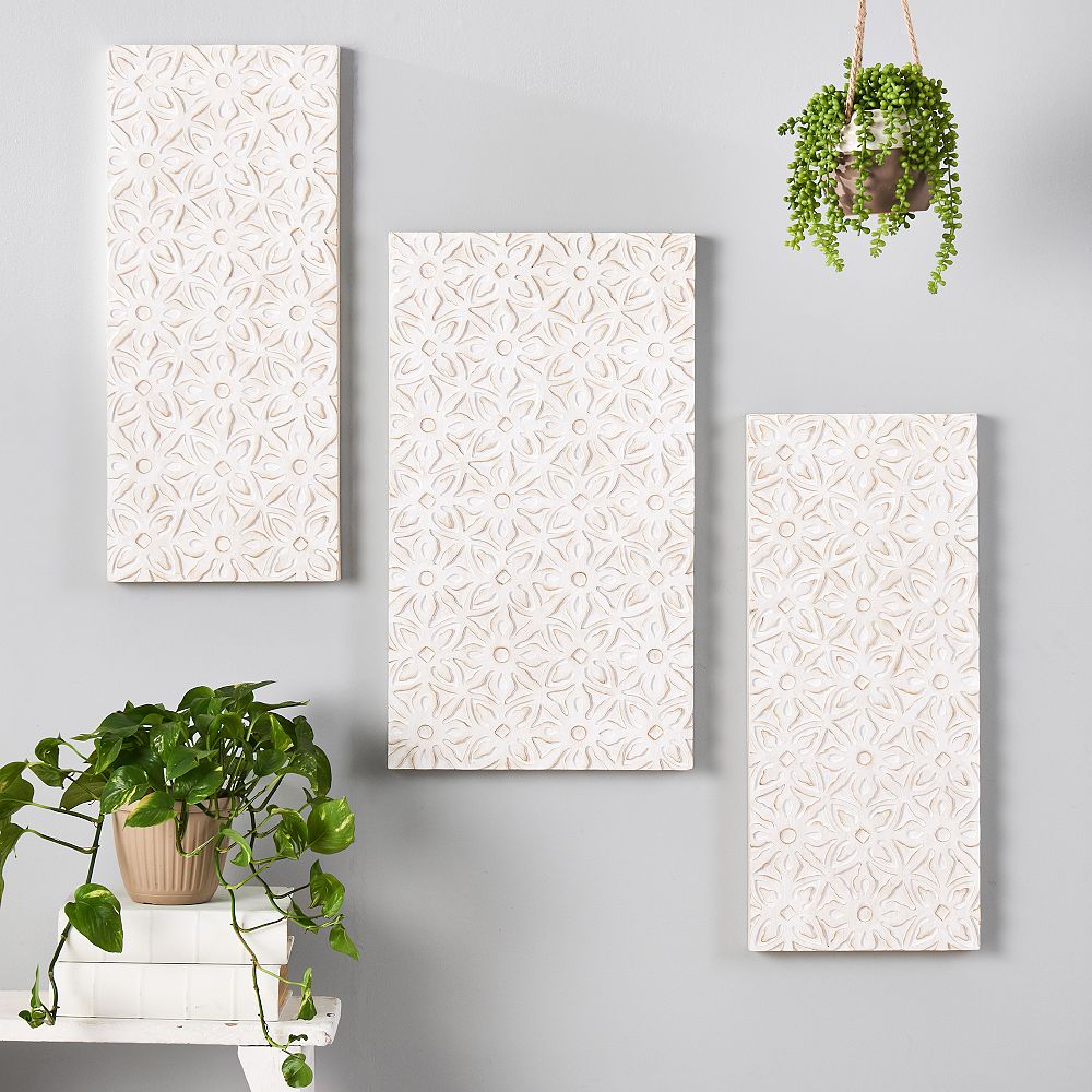 Wood Carved Triptych Art