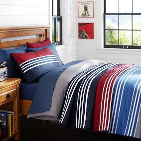 Beckett Stripe Quilt, Multi Red