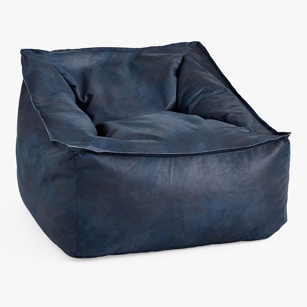 Textured Faux Suede Navy Modern Bean Bag Lounger
