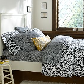 Damask Duvet Cover &amp; Pillowcases, Black