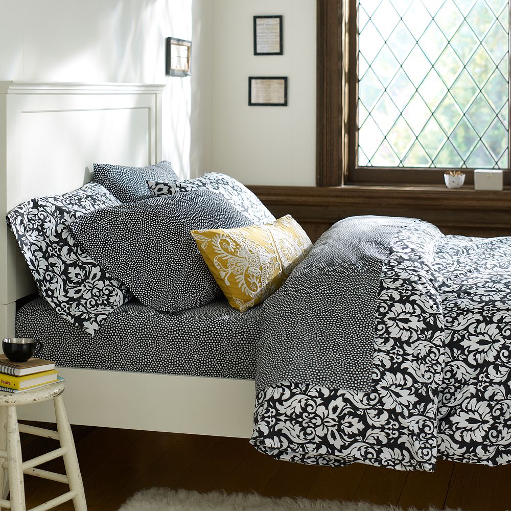 Damask Duvet Cover &amp; Pillowcases, Black