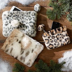 Snow Leopard Faux-Fur Beauty Pouches and Set