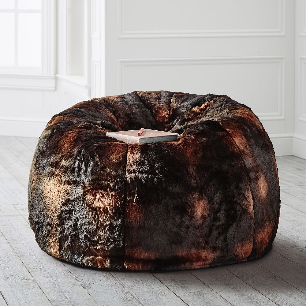 Large Brown Bear Faux-Fur Bean Bag Chair