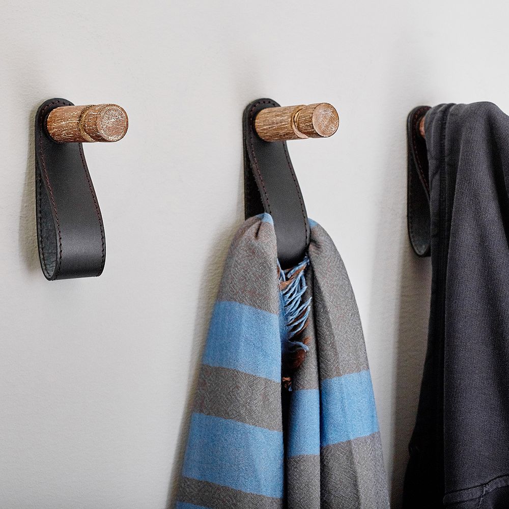 Leather Wall Hooks, Set of 3