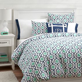Trellis Twist Duvet Cover + Sham, Pool/Royal Navy