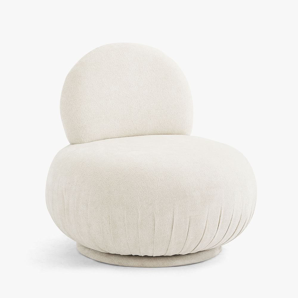 Chenille Crossweave Ivory Bubble Swivel Lounge Chair
