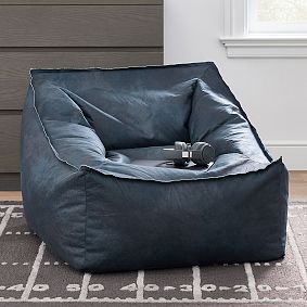 Textured Faux Suede Navy Modern Bean Bag Lounger