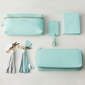 Classic Leather Tech Pouch &amp; Ear Bud Holder Set, Pool