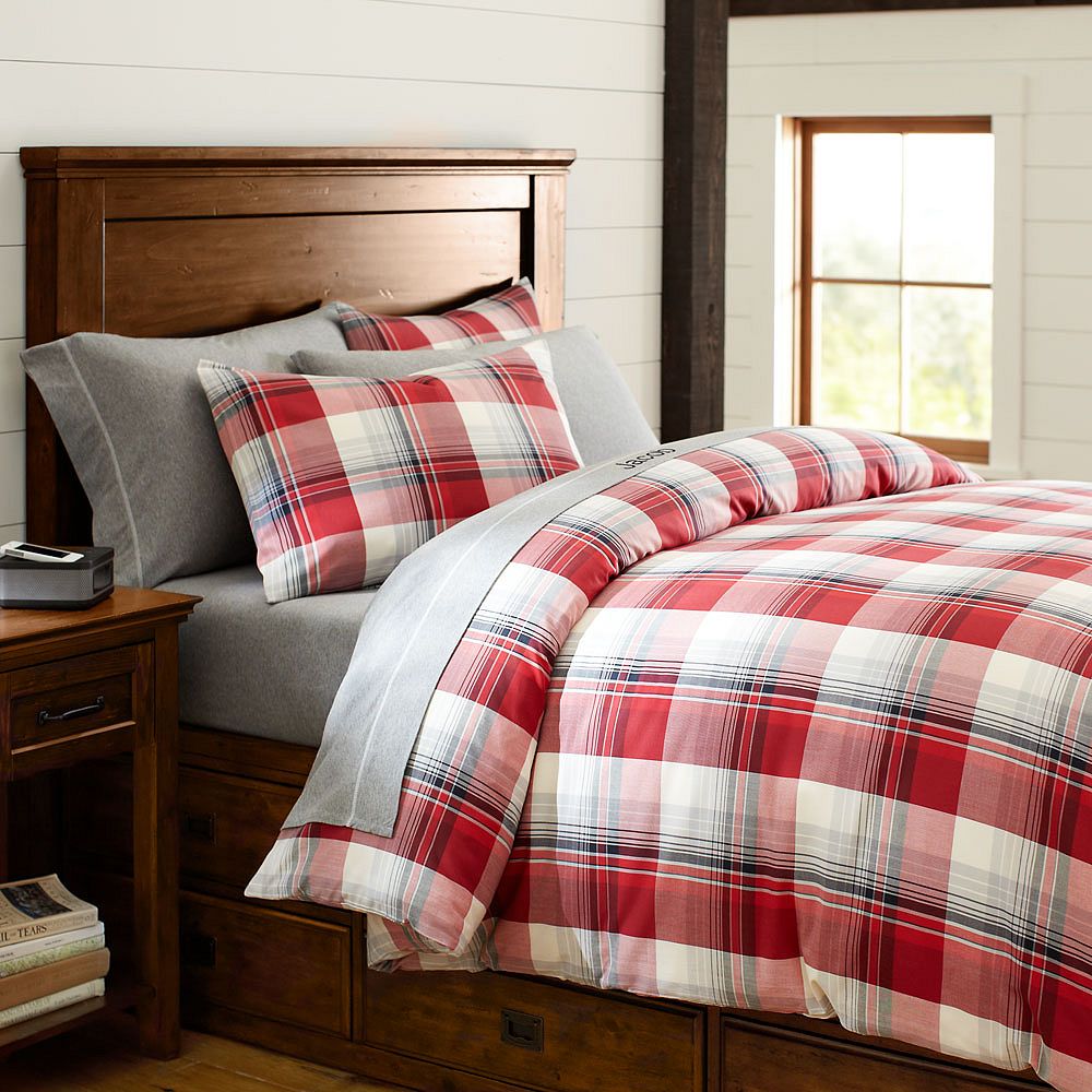Field House Plaid Duvet Cover + Sham, Red/Gray