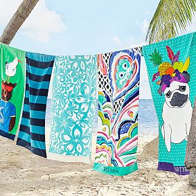 Blue Floral Fringe Beach Towel