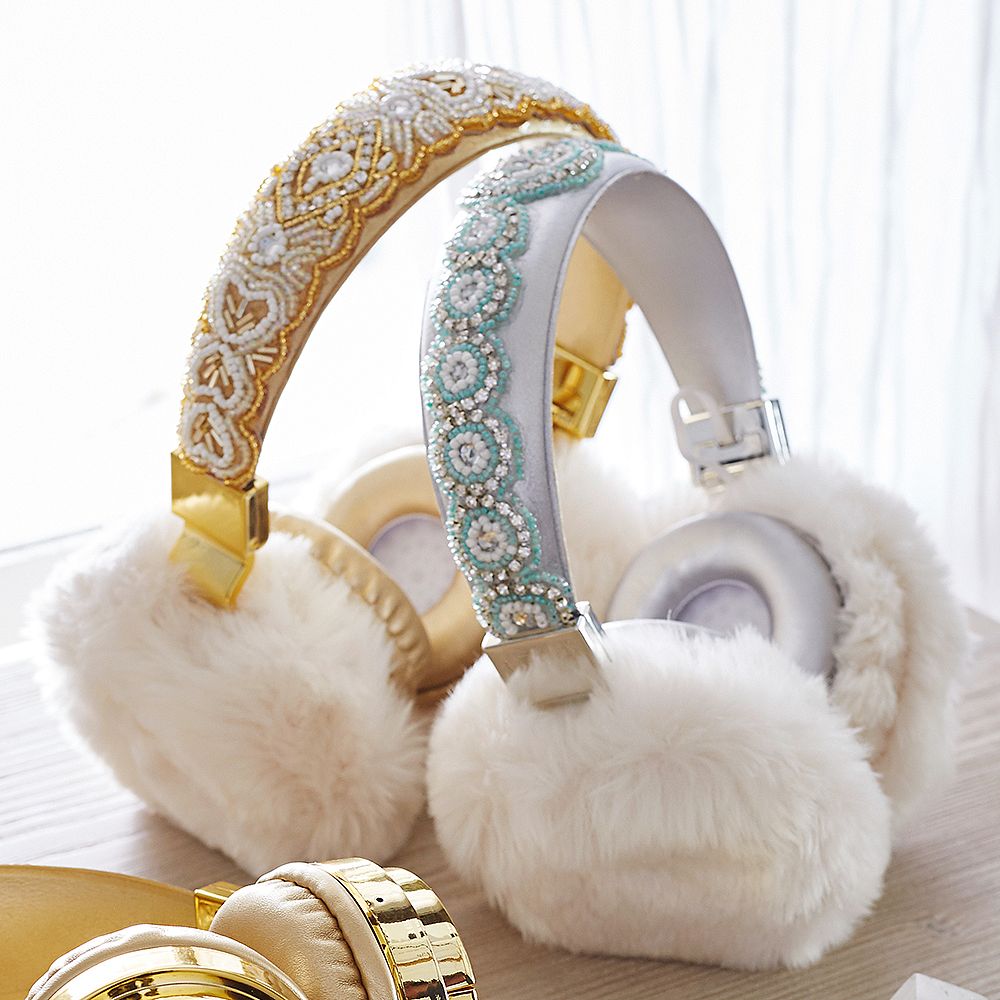 Faux-Fur Bluetooth Beaded Fur Headphones