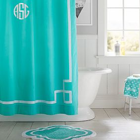 Emma Ribbon Trim Shower Curtain, Pool