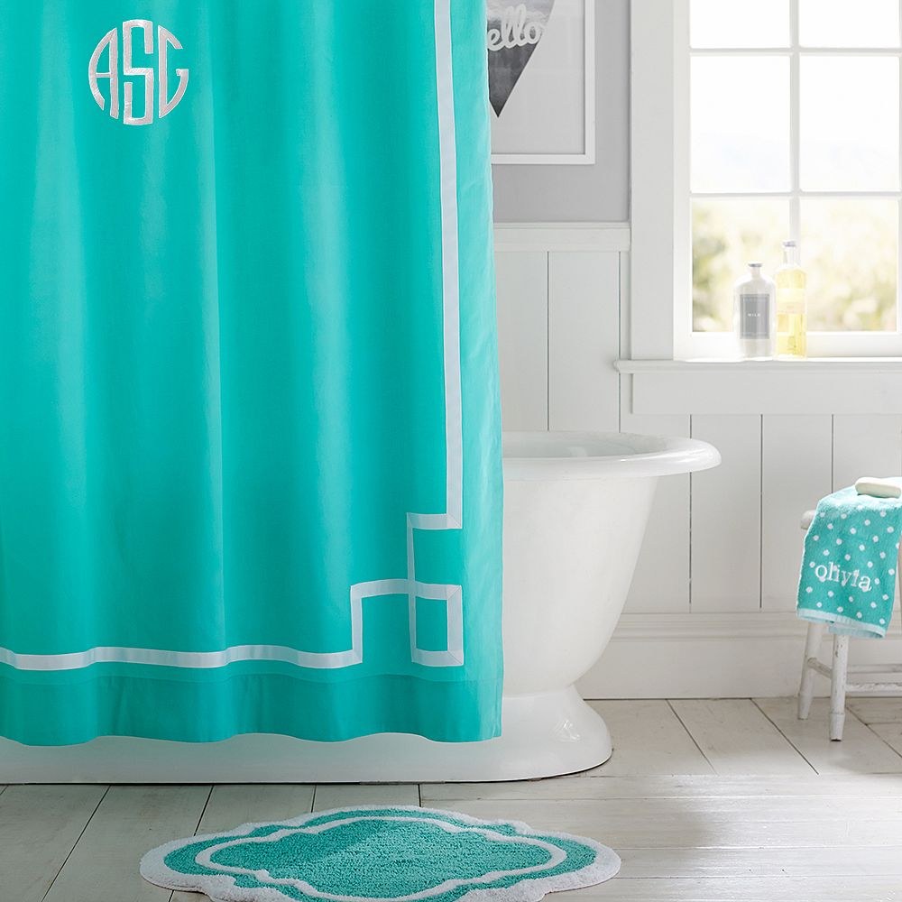 Emma Ribbon Trim Shower Curtain, Pool
