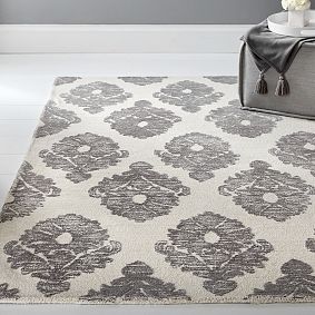 Blockprint Floral Wool Rug, 5x8