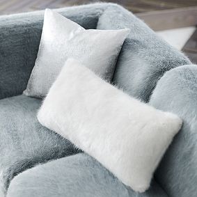 Ivory Ice Faux-Fur Lumbar Pillow Cover