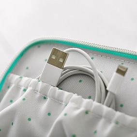 Classic Leather Tech Pouch &amp; Ear Bud Holder Set, Pool