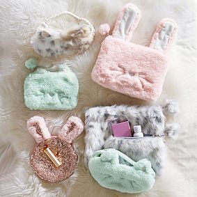 Faux-Fur Cozy Lux Peach Bunny Beauty Pouches