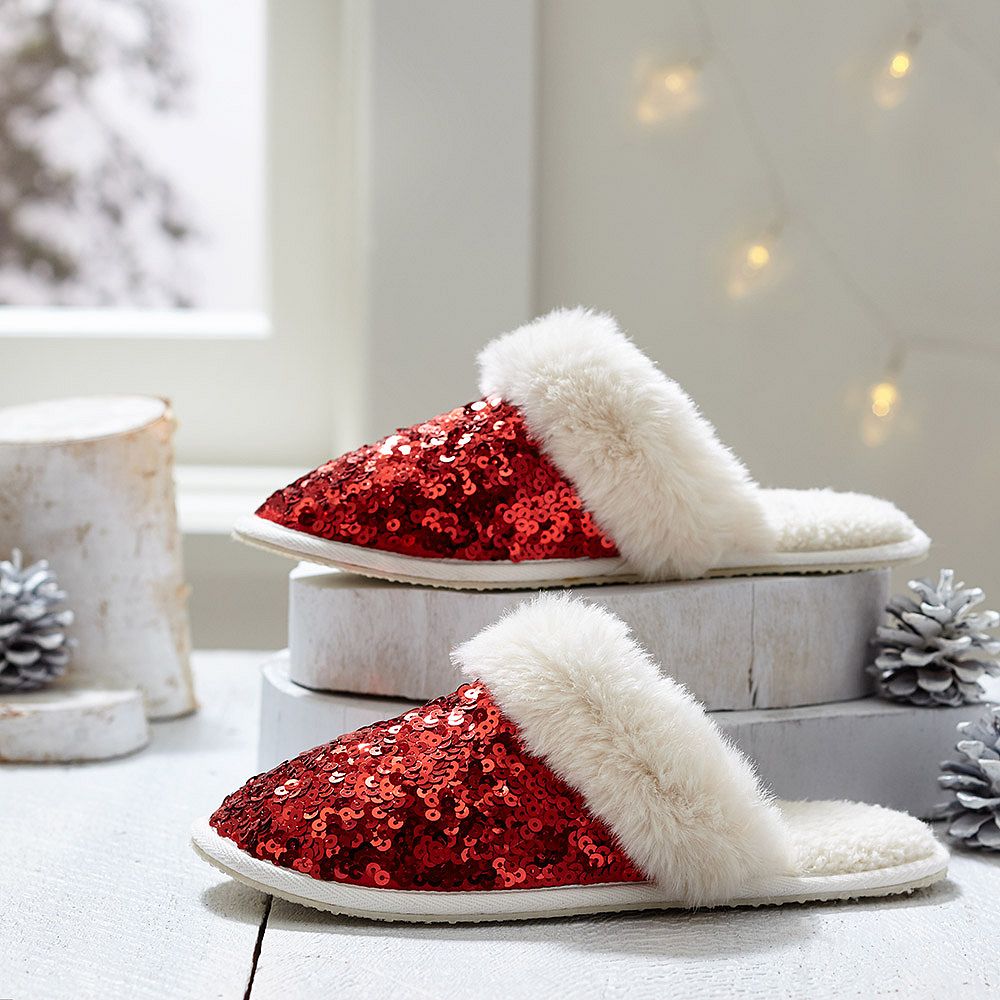 Sparkle Sequin Slippers, Red