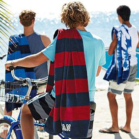 Rugby Stripe Beach Towel, Blue