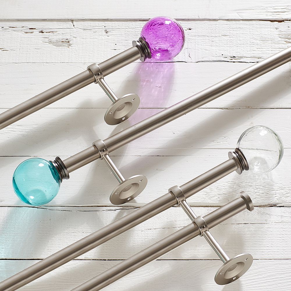 Blown Glass Finial &amp; Brushed Nickel Hardware Set