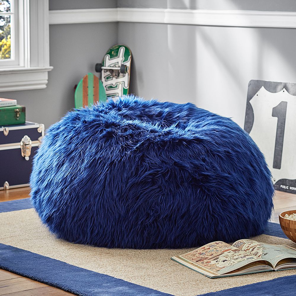 Himalayan Faux-Fur Navy Bean Bag Chair