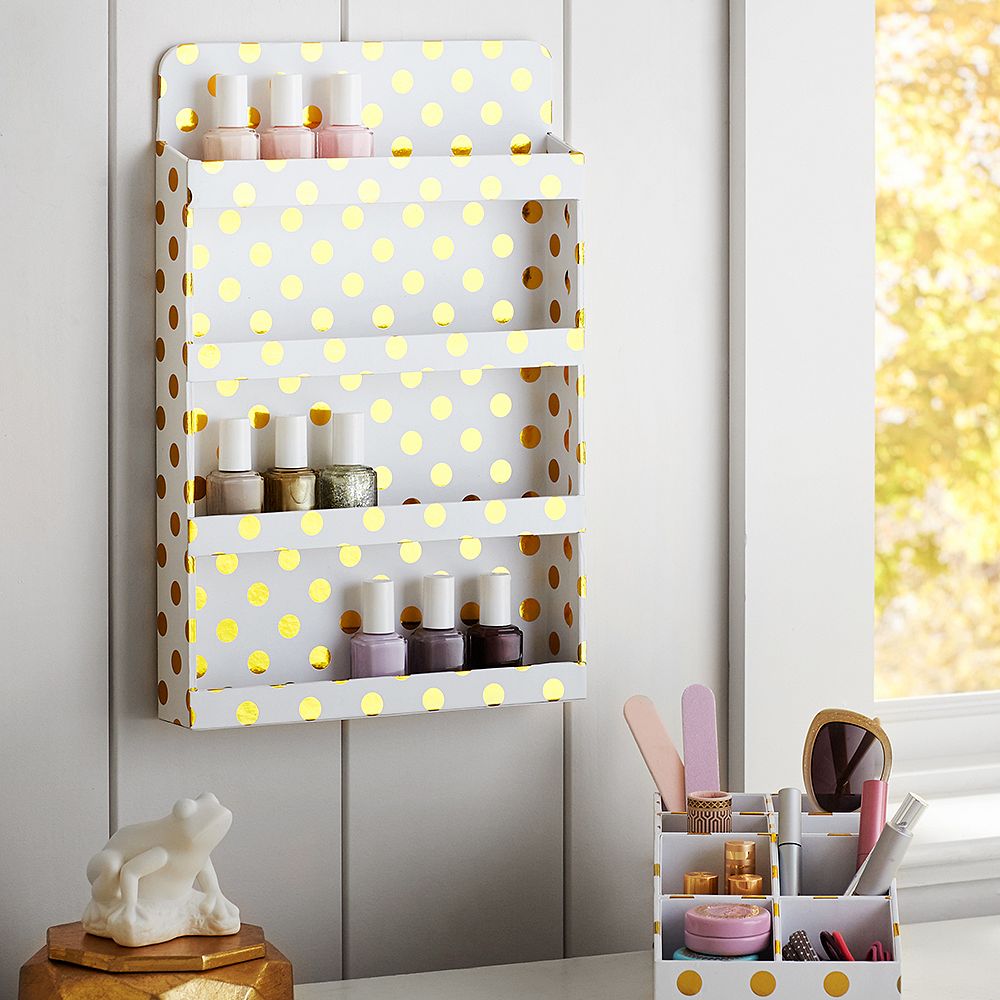 Jane Beauty Collection, Wall Nail Polish Organizer, Gold Dot