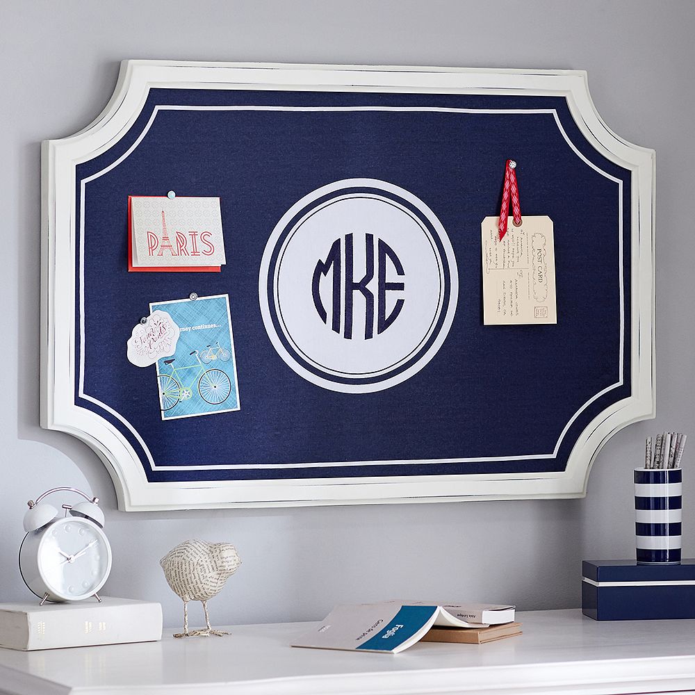 Scallop Framed Monogram Pinboard, Navy