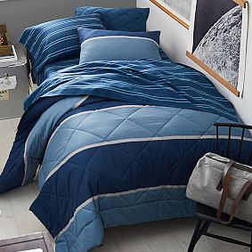 Aiden Stripe Deluxe Comforter Set with Comforter, Sheet Set, Pillowcase, Mattress Pad, Pillow Inserts + Blanket