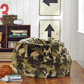 Green Camo Faux-Fur Beanbag