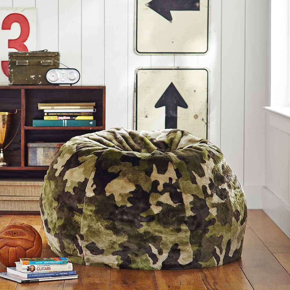 Green Camo Faux-Fur Beanbag