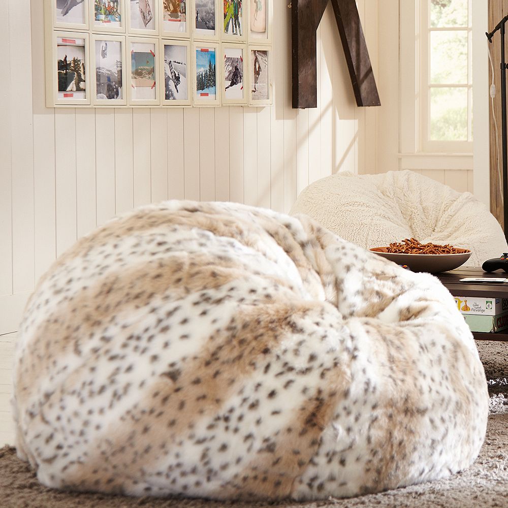 Snow Leopard Faux Fur Beanbag