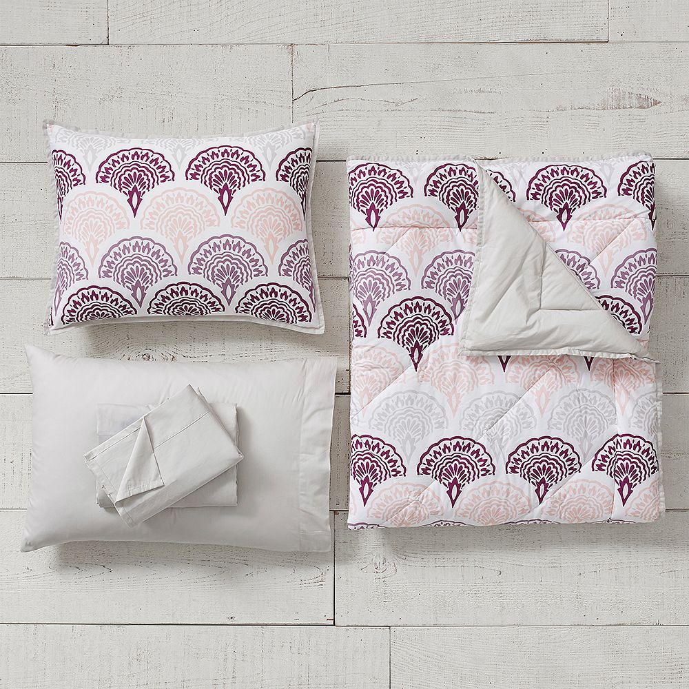 Feather Scallop Value Comforter Set with Sheets, Pillowcase, Comforter + Sham
